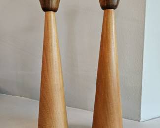 Pair of Laurids Lonborg Denmark 2-Tone Wood Candlesticks Candle Holders 10” 