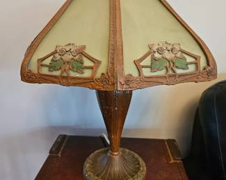 Early 20th Century Bronze Art Deco  Reverse Painted Glass Table Lamp