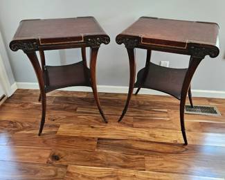 Pair of Zangerle & Peterson Regency Style Mahogany and Leather-Top Side Tables