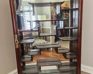 Asian Vintage Rosewood Mirrored Display Cabinet 