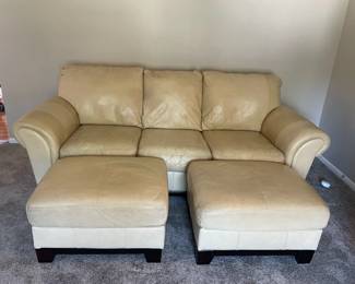 Ashley Leather Sofa w/2 Ottomans