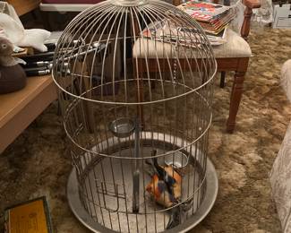 Outstanding Mid-century bird cage 3 feet high lucite handle and rungs