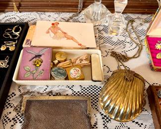 Vintage mesh and brass handbags.