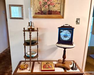 Travertine inlay coffee table.