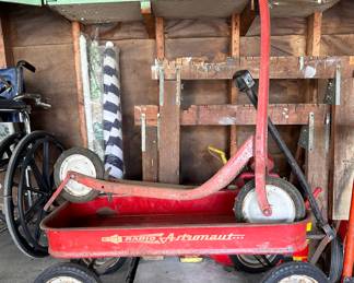 Classic red wagon & scooter.