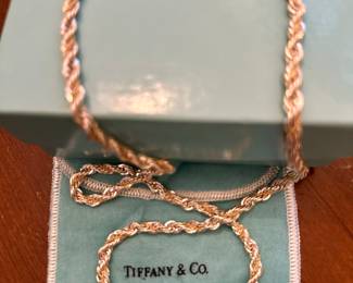 24" Tiffany Sterling silver and 18K gold rope chain.