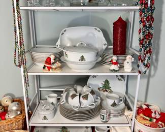 Christmas dishes, 8 place settings & serving pieces.