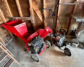 Gas powered wood chipper and push edger, both work.