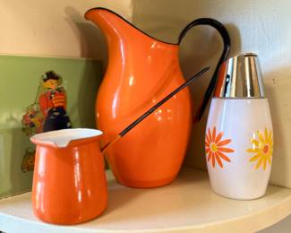 Orange enamelware.