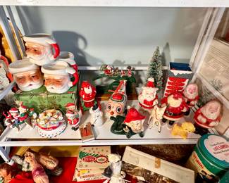Japan ceramics, Rosbro plastic figures & Santa face mugs.