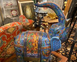 Very large Chinese cloisonné elephant 23” x 33” high.