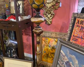 19th century, onyx, and bronze oil lamp.