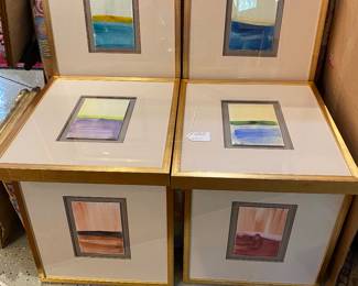 Six original watercolors set in gold wood frames.