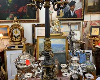 Pair of 19th century bronze and marble candlesticks