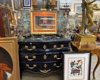 Beautiful, black lacquer and brass handled for drawer cabinet