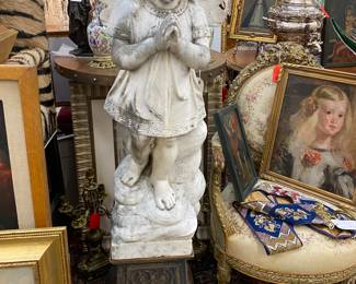 Very large 19th century marble angel on iron base