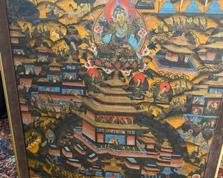 Very large vintage Asian oil on canvas nicely framed.