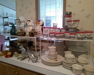 dishes, glassware, assorted pieces