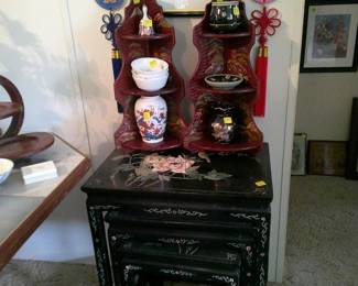 Korean nesting tables, Korean dishes and assorted collectibles