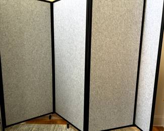 Room divider 12ft wide by 9ft tall. Great for an office partition or to separate the children's play area. It's on wheels so its easy to move around!