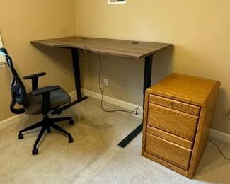 Electric Adjustable Desk with Chair and File Cabinet