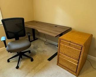 Electric Adjustable Desk with Chair and Wooden Cabinet
