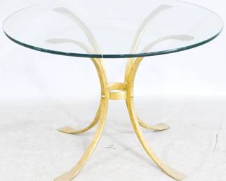 3 - Modern History Glass Top Table 29x42" Brass base
