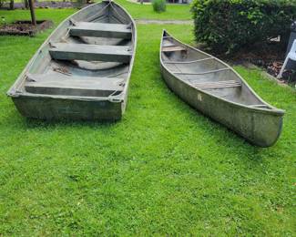 15 foot aluminum canoe and an 11 foot 4 inch aluminum row boat, with ors and paddles.