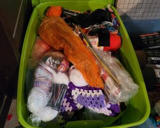 Knitting yarn and needles. 