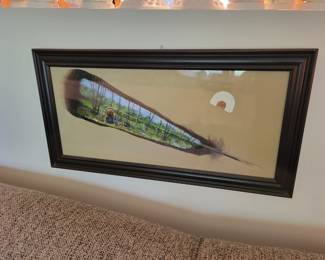 Framed Painted feather, turkey I believe. With a call.
