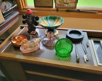 Green fenton Hobnail orb ashtray and some other very cool items!
