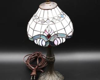 Vintage Tiffany-Style Stained Glass Lamp with Brass Base 