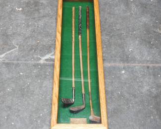 3 Vintage Golf Clubs in a Shadow Box 