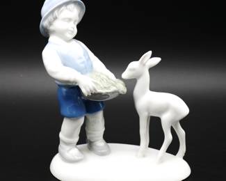 Gerold Porzellan Boy Feeding Fawn Figurine 