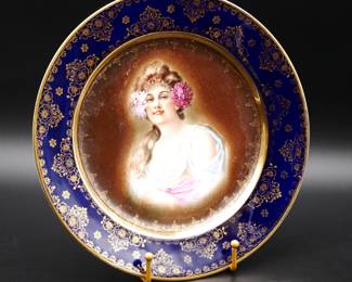 Art Nouveau Gilded Porcelain Portrait Plate 