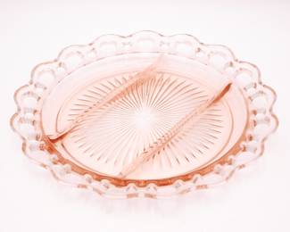 Vintage Hocking Glass Company Old Colony Lace Pink Depression Glass Platter 