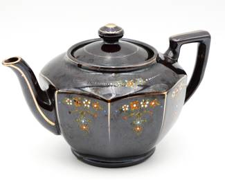 Coronet Gilded Ceramic Teapot Handpainted w/Raised Floral Design 