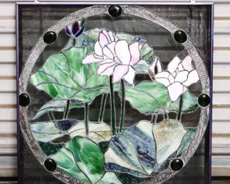 Stained Glass Floral Scene Sun Catcher 