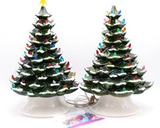 Set of 2 Extra Large Light-Up Ceramic Christmas Trees 