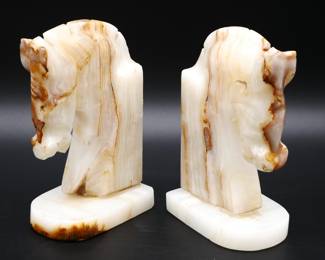 Pair of Banded Onyx Horse Head Bookends 