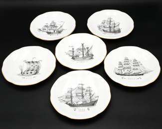 Lidkoping Kungsholmsservisen Historical Nautical Ship Plates (Set of 12) 