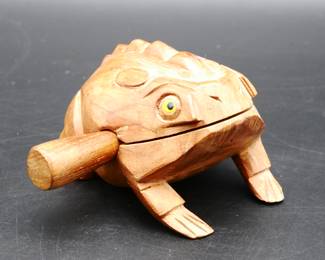 Hand Carved Wooden Frog Percussion Instrument 
