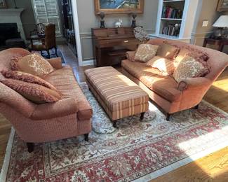 Pair of Huntington House sofas and large ottoman