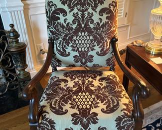 Pair of upholstered high back chairs