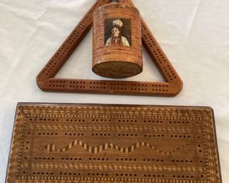 Inlaid & triangular wood cribbage boards