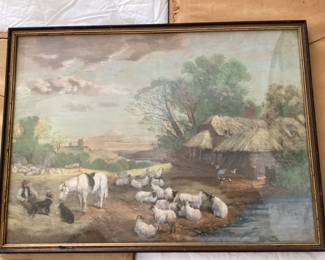 Horses farm framed antique print