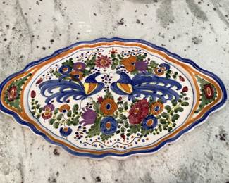 Hand painted bird platter signed
