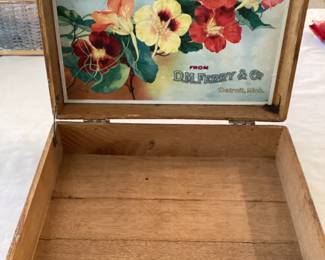 Antique "Choice Flower Seeds" wood box Detroit