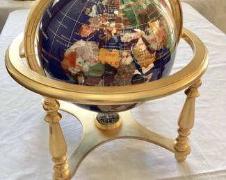 Inlaid stone MOP globe in brass