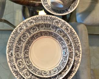 Elegant Black & White Royal K China by Mira Seville 101-~ service for 8~( 54 Pieces)